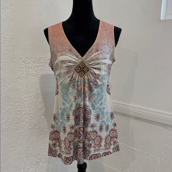 Y2K Boho Bohemian Short Sleeve Blouse Size Small Indie - Picture 2 of 9